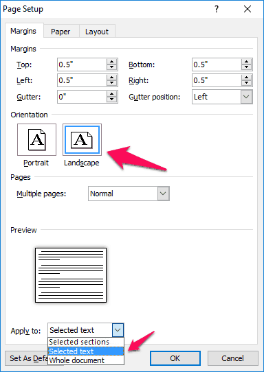 change page orientation for one page in word mac